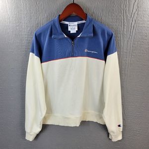 Champion sweatshirt pullover shirt top blue white cotton athletic Womens Large